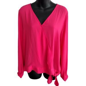 LOFT NEW Magenta Chiffon Tie-Side V-Neck Blouson Long Sleeve Blouse Medium